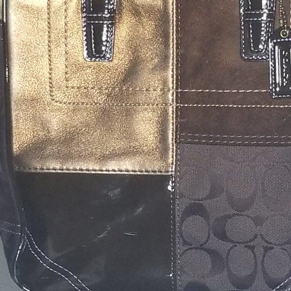 Coach Brown Patchwork Suede Leather Jacquard Bag - Picture 3 of 11